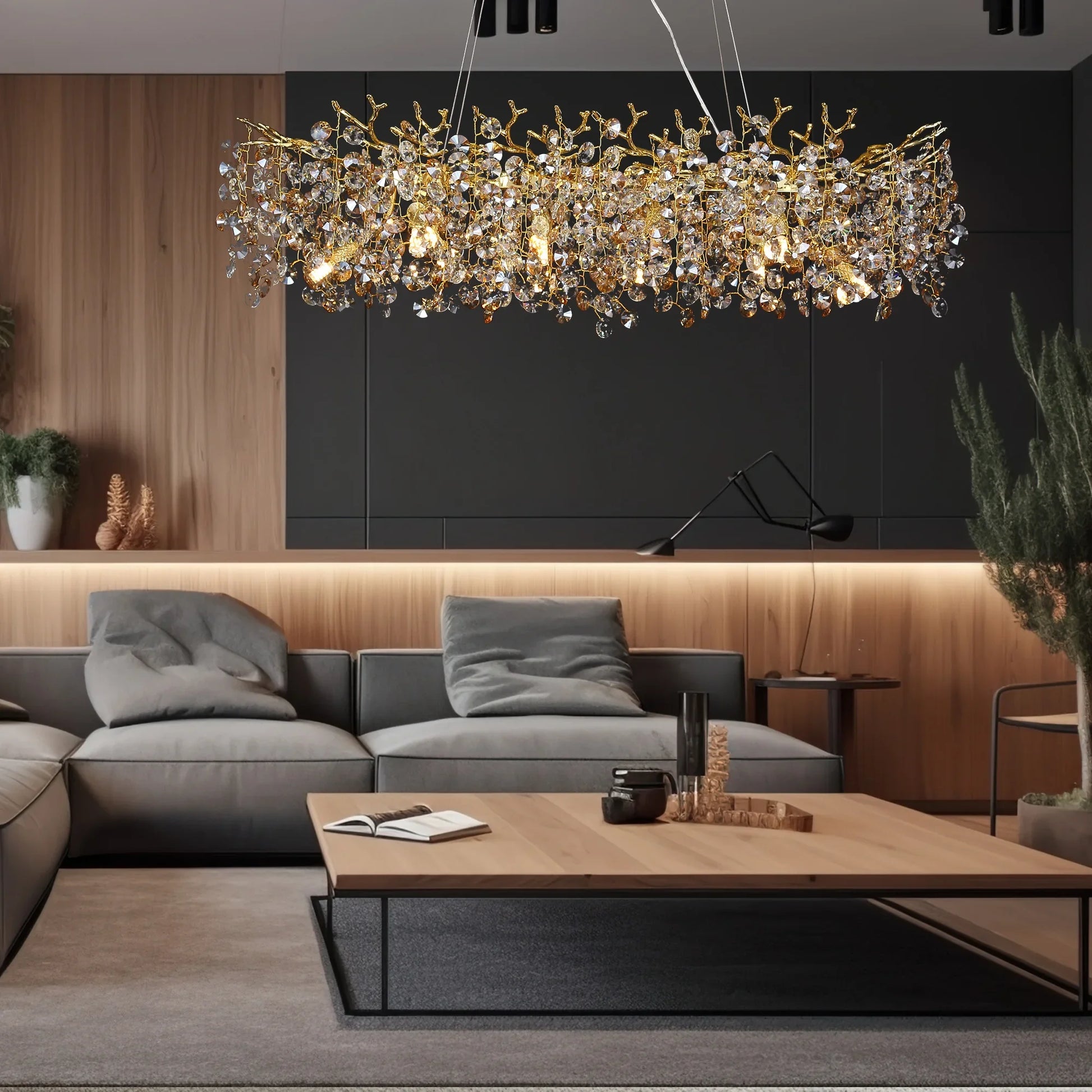 Gold Long Crystal Chandelier - Homevalley.co.uk