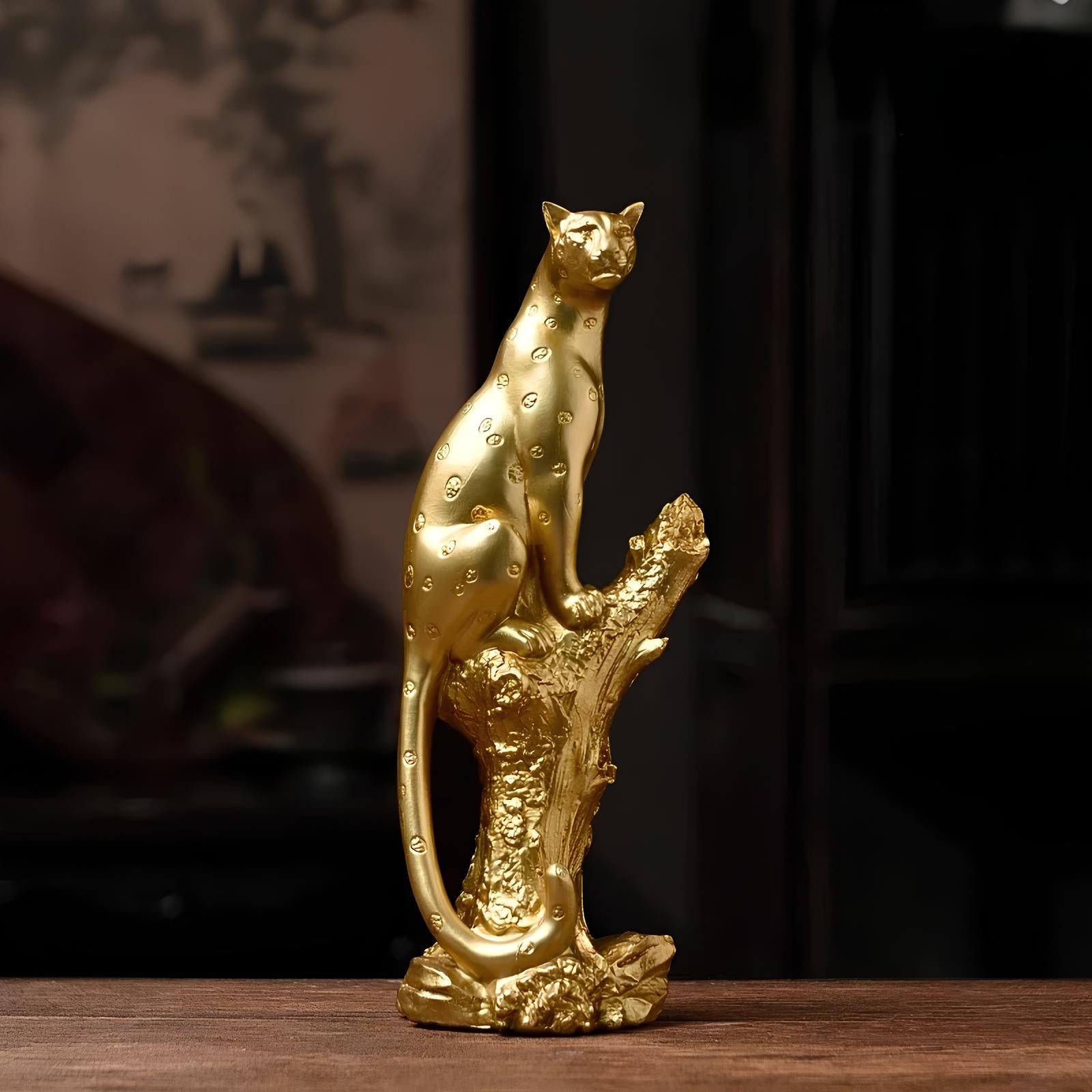 Golden Leopard Resin Statue Figurine - Homevalley.co.uk