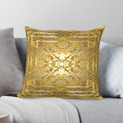 Greek Keys Golden Baroque Style Square Cushion Cover - Homevalley.co.uk