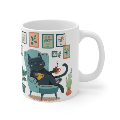 Grey Cat in the Arm Chair Ceramic Mug | Best Funny Mug Gift For Friends | Cute Birthday Coffee Mug |Ceramic Coffee Cups, 11oz,15oz - Homevalley.co.uk