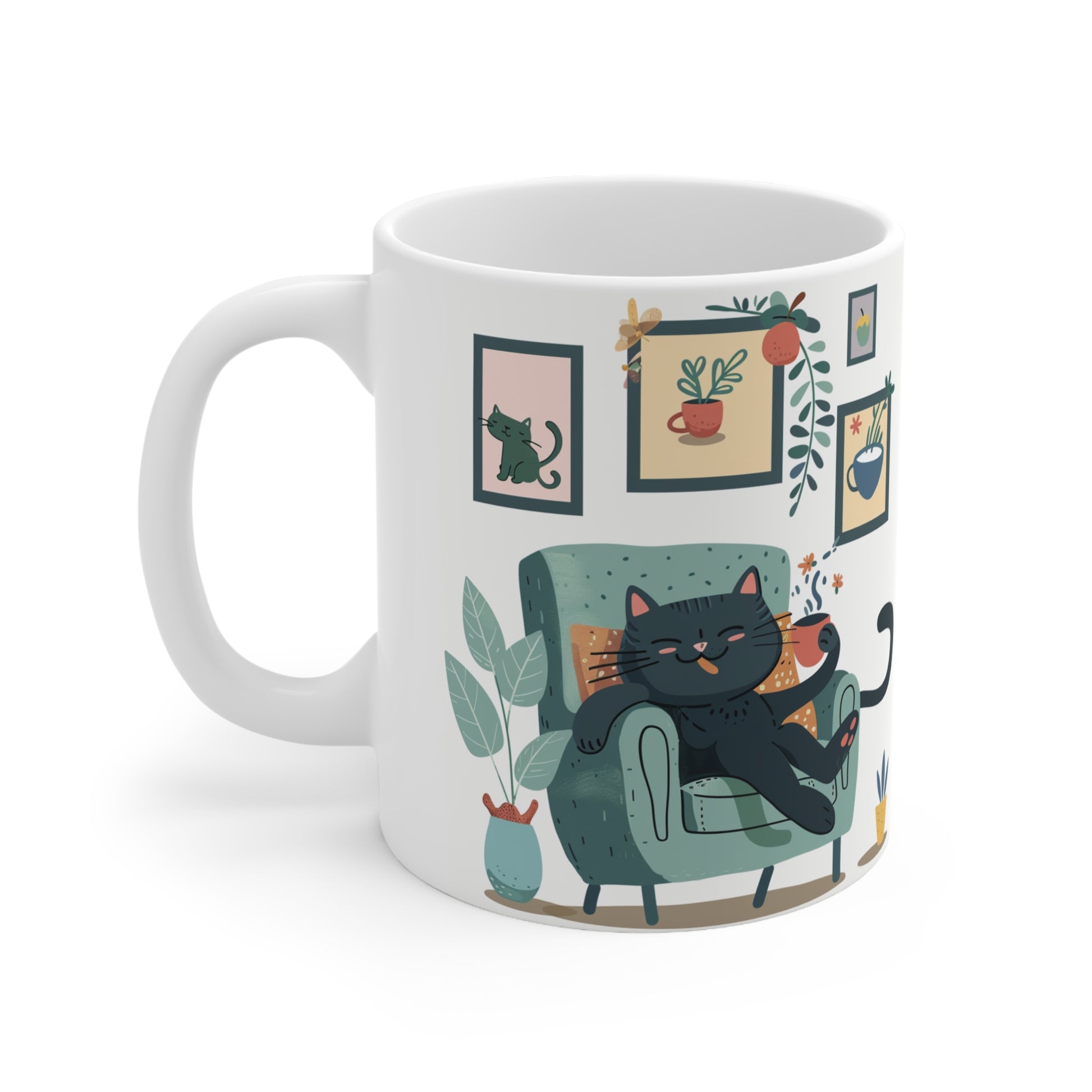 Grey Cat in the Arm Chair Ceramic Mug | Best Funny Mug Gift For Friends | Cute Birthday Coffee Mug |Ceramic Coffee Cups, 11oz,15oz - Homevalley.co.uk