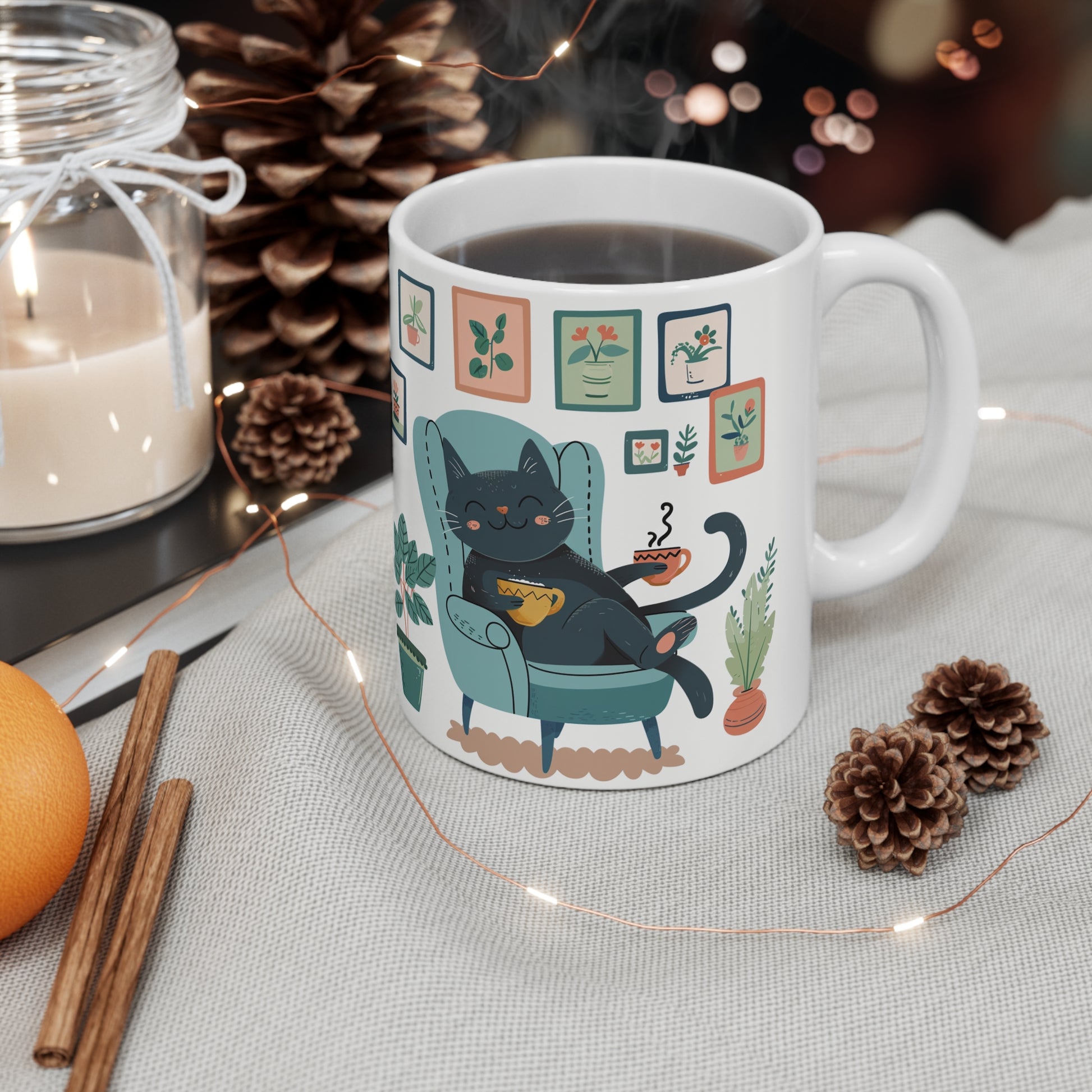 Grey Cat in the Arm Chair Ceramic Mug | Best Funny Mug Gift For Friends | Cute Birthday Coffee Mug |Ceramic Coffee Cups, 11oz,15oz - Homevalley.co.uk