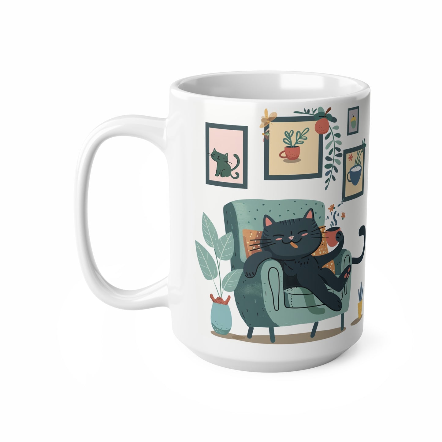Grey Cat in the Arm Chair Ceramic Mug | Best Funny Mug Gift For Friends | Cute Birthday Coffee Mug |Ceramic Coffee Cups, 11oz,15oz - Homevalley.co.uk