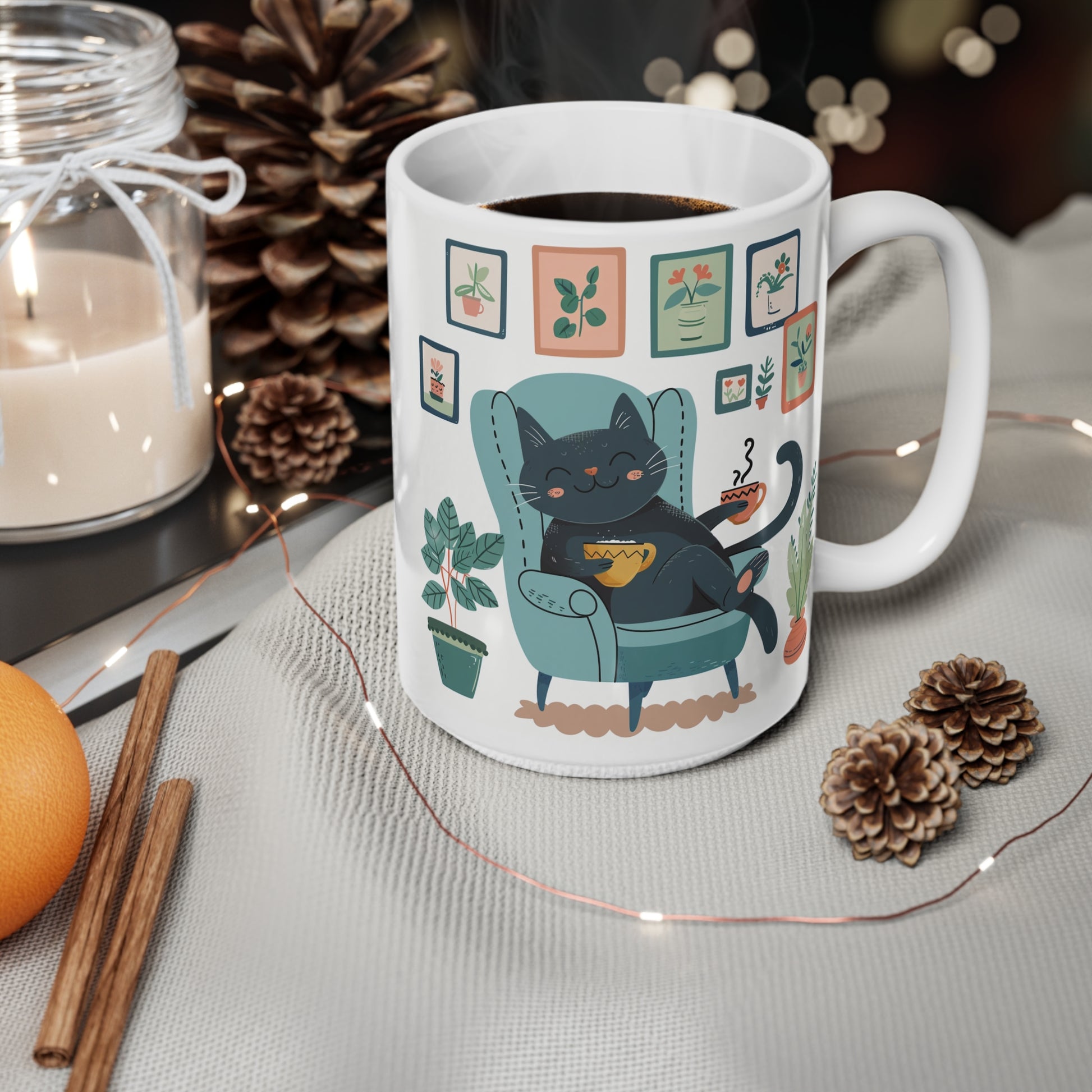 Grey Cat in the Arm Chair Ceramic Mug | Best Funny Mug Gift For Friends | Cute Birthday Coffee Mug |Ceramic Coffee Cups, 11oz,15oz - Homevalley.co.uk