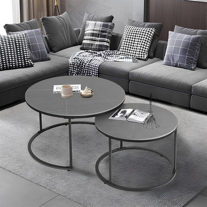 Grey Marble Top Round Nesting Coffee Tables - Homevalley.co.uk