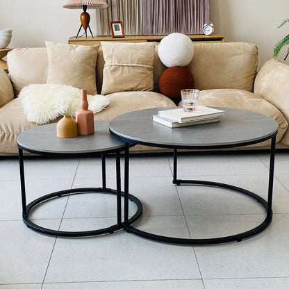 Grey Marble Top Round Nesting Coffee Tables - Homevalley.co.uk