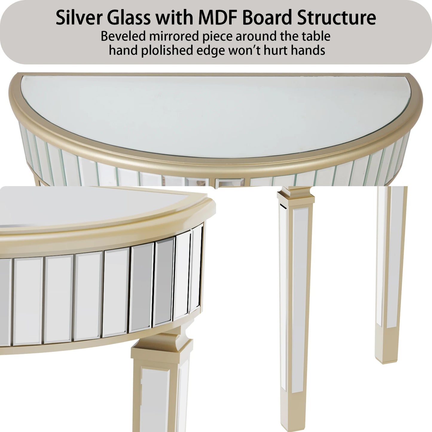 Half Moon Silver Mirrored Console Entryway Console Table - Homevalley.co.uk