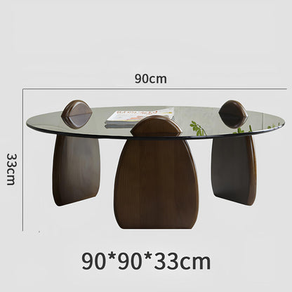 Minimalist Style Black Tempered Glass Round Coffee Table