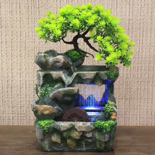 Illuminated Waterfall Fountain with Rockery and Tree Ornament - Homevalley.co.uk