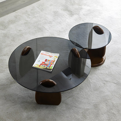 Minimalist Style Black Tempered Glass Round Coffee Table