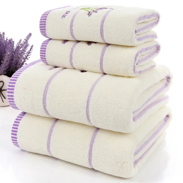 Lavender White Cotton Towel, Set of 2 - Homevalley.co.uk