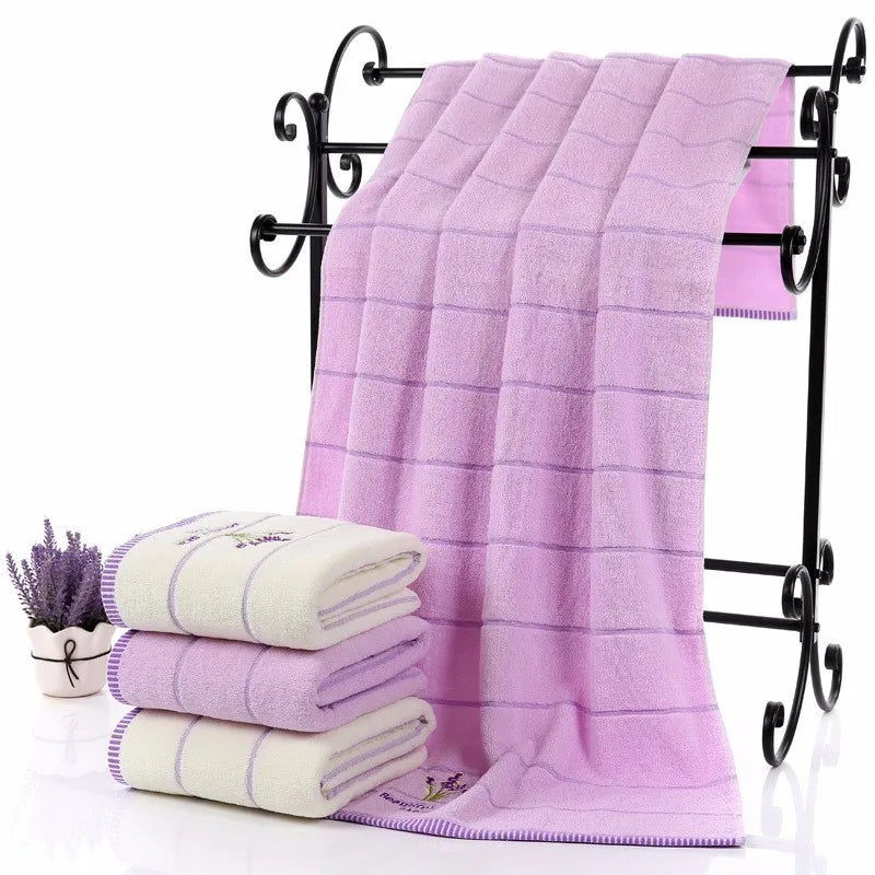Lavender White Cotton Towel, Set of 2 - Homevalley.co.uk