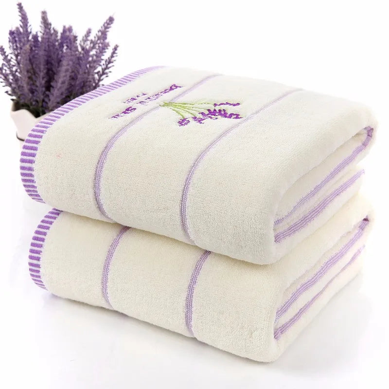 Lavender White Cotton Towel, Set of 2 - Homevalley.co.uk