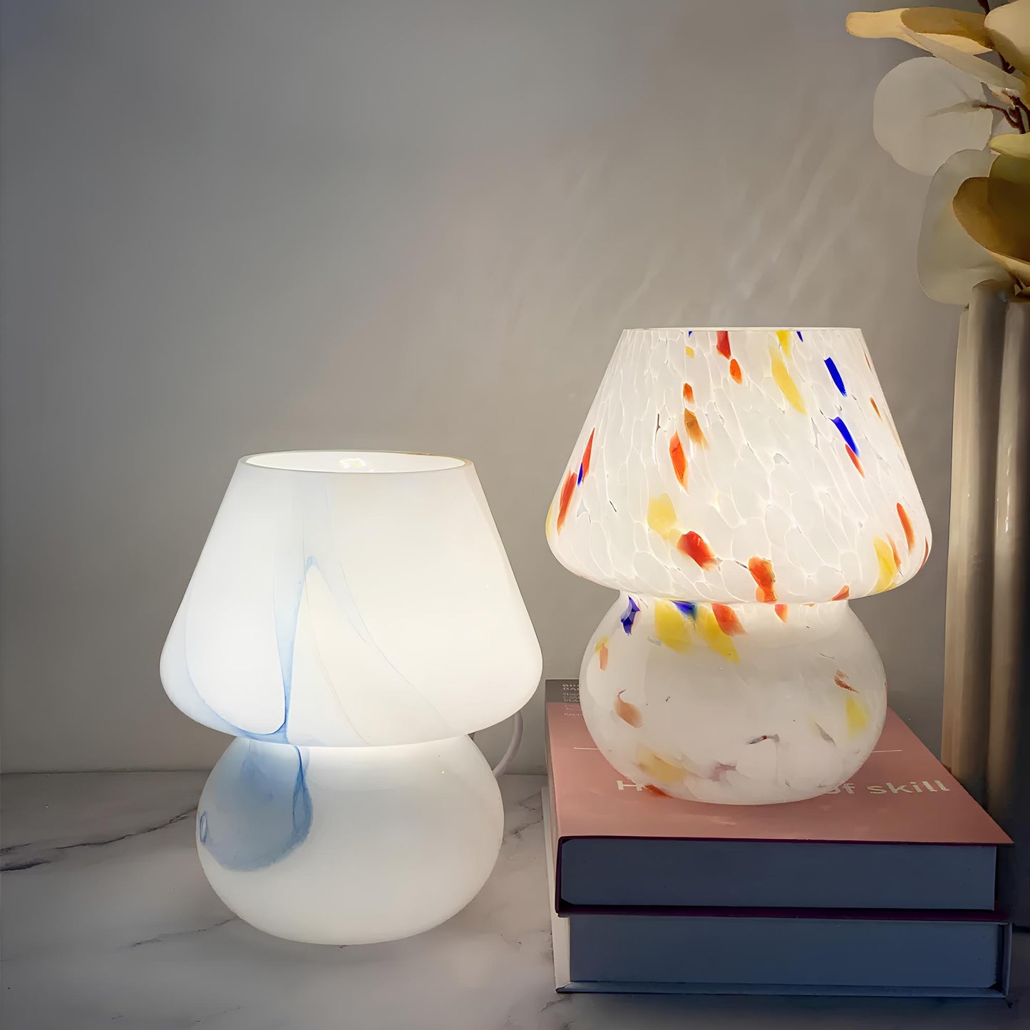 LED Hand Crafted Glass Mushroom Table Lamp - Homevalley.co.uk