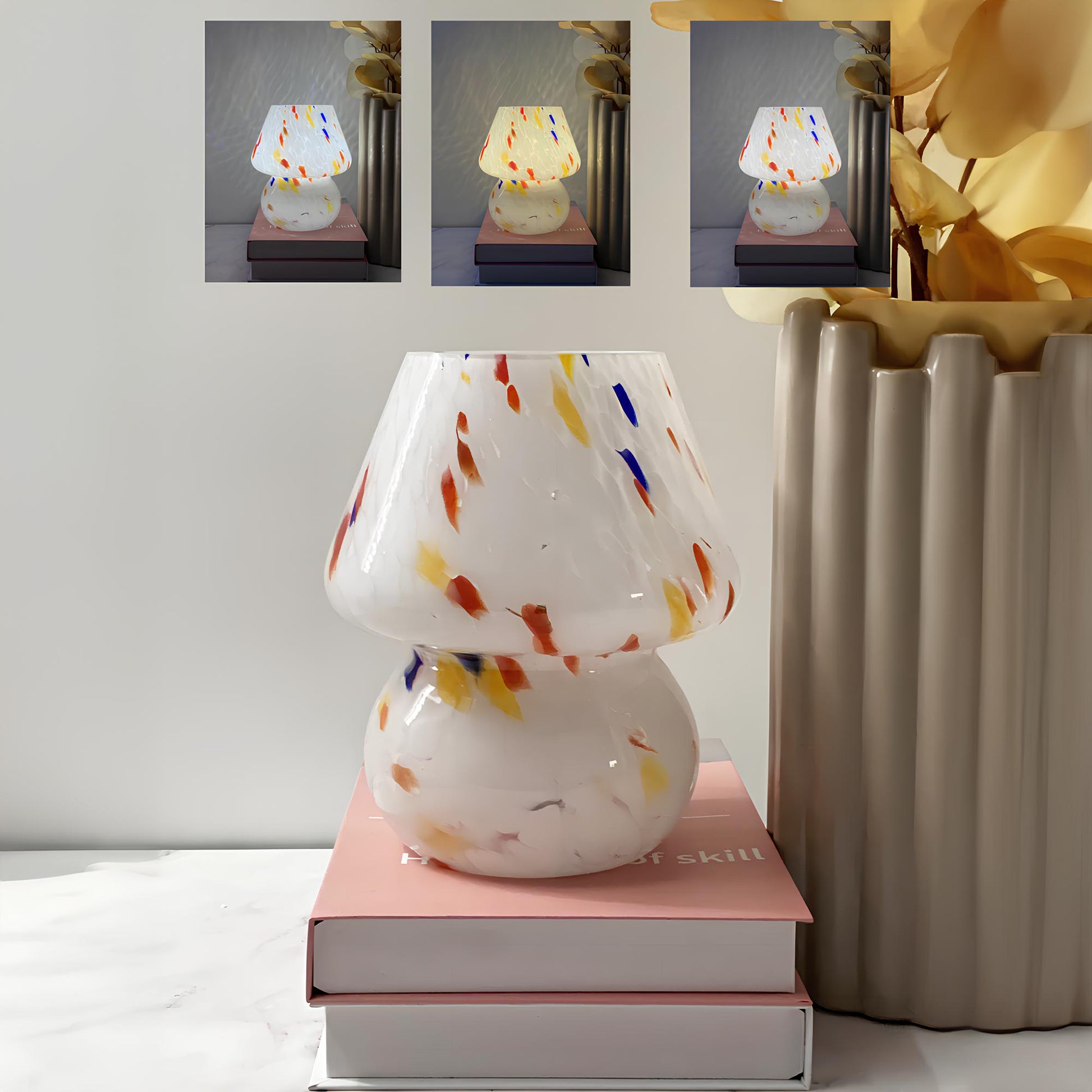 LED Hand Crafted Glass Mushroom Table Lamp - Homevalley.co.uk