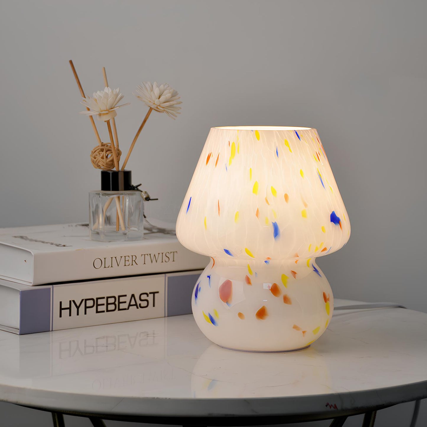 LED Hand Crafted Glass Mushroom Table Lamp - Homevalley.co.uk