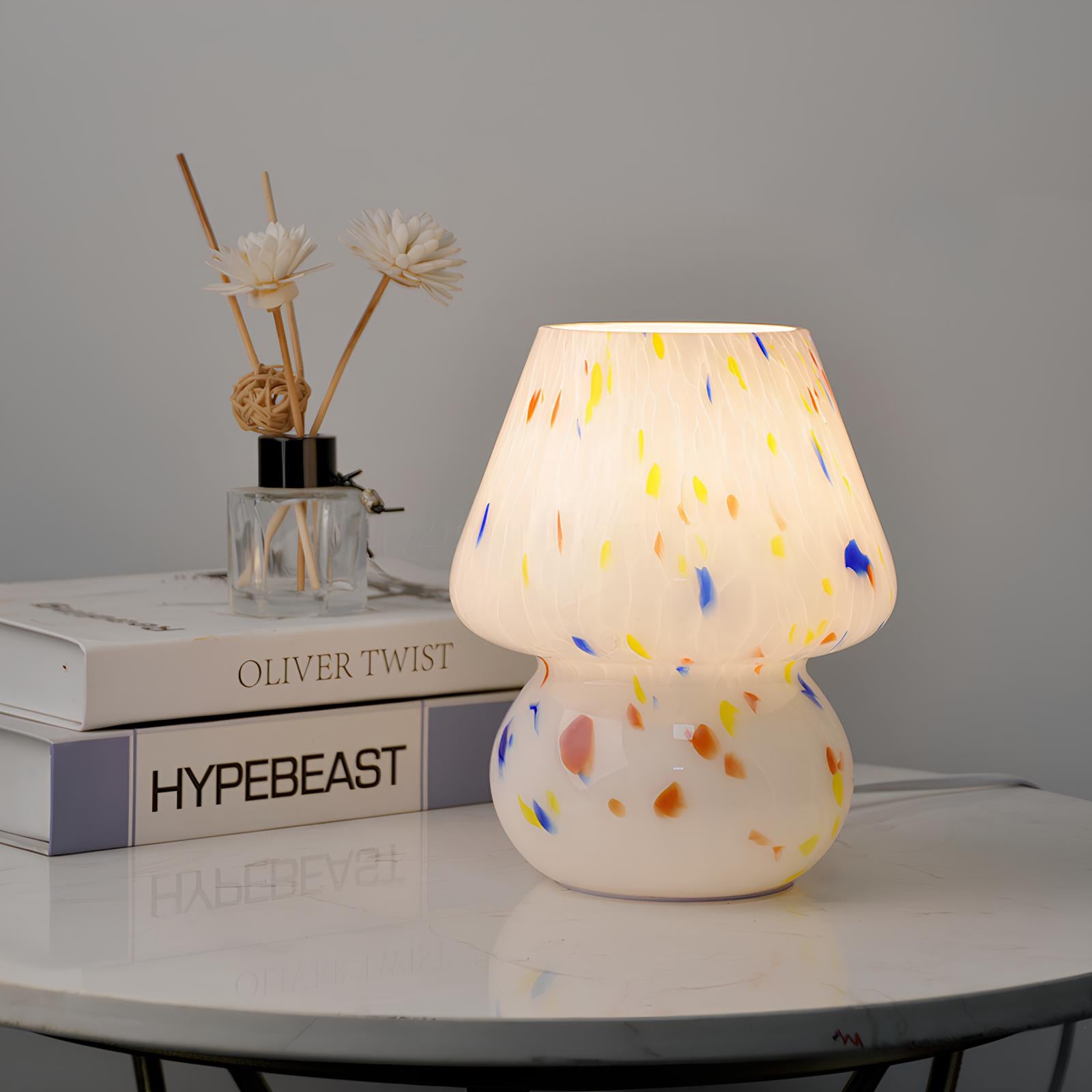 LED Hand Crafted Glass Mushroom Table Lamp - Homevalley.co.uk