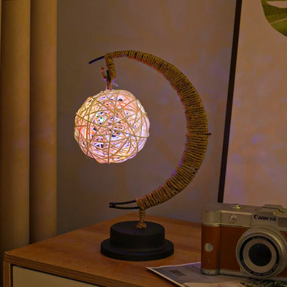 LED Star and Moon Round Rattan Table Lamp - Homevalley.co.uk