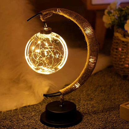 LED Star and Moon Round Rattan Table Lamp - Homevalley.co.uk