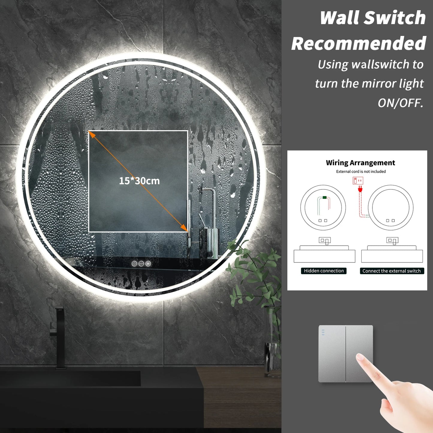 LUVODI Illuminated Round Mirror for Bathroom Touch Screen Dimmable Anti-fog - Homevalley.co.uk