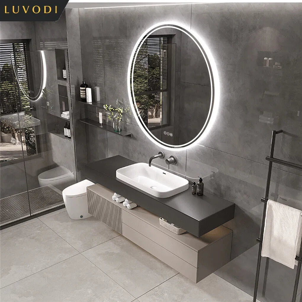 LUVODI Illuminated Round Mirror for Bathroom Touch Screen Dimmable Anti-fog - Homevalley.co.uk