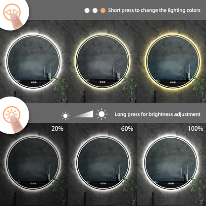 LUVODI Illuminated Round Mirror for Bathroom Touch Screen Dimmable Anti-fog - Homevalley.co.uk