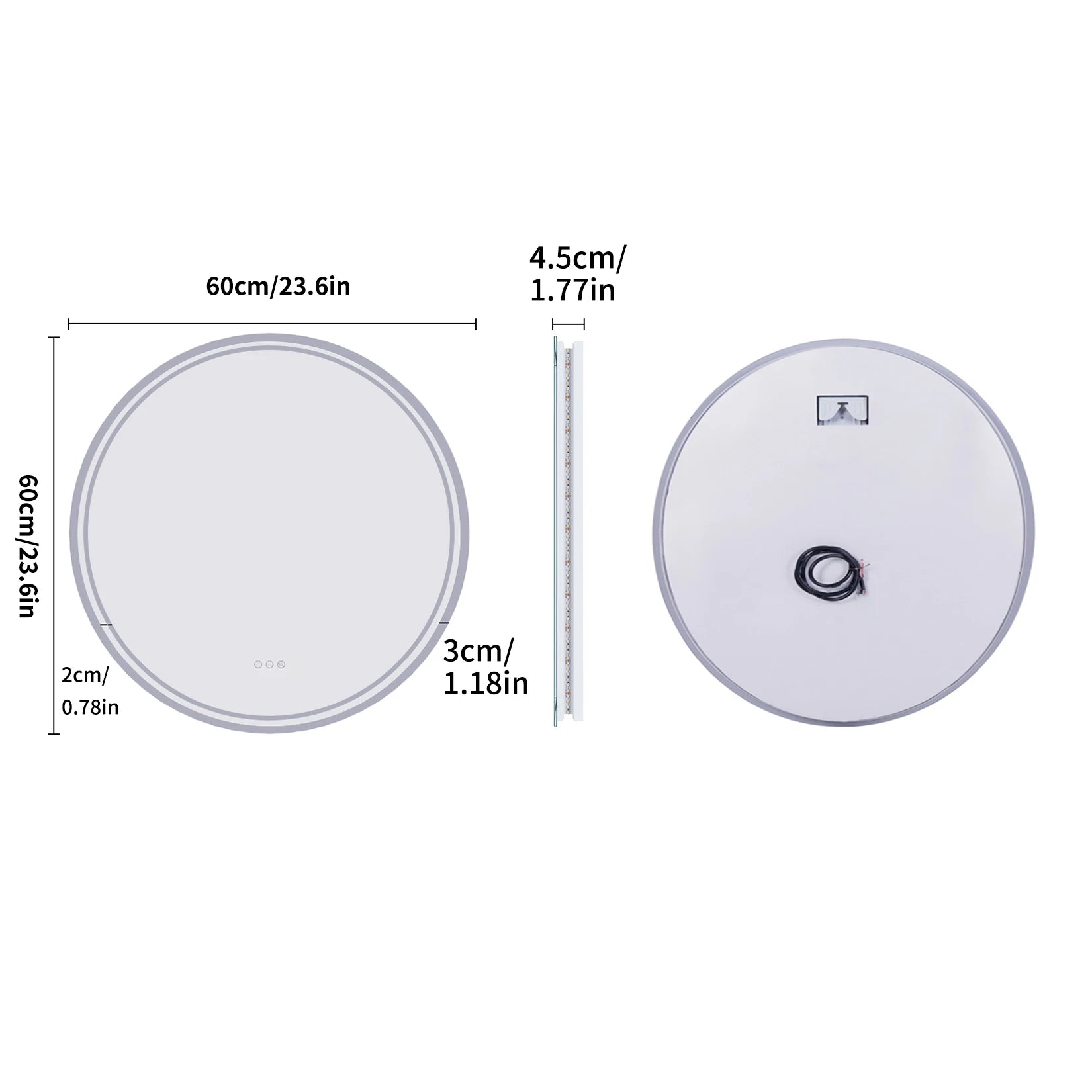 LUVODI Illuminated Round Mirror for Bathroom Touch Screen Dimmable Anti-fog - Homevalley.co.uk
