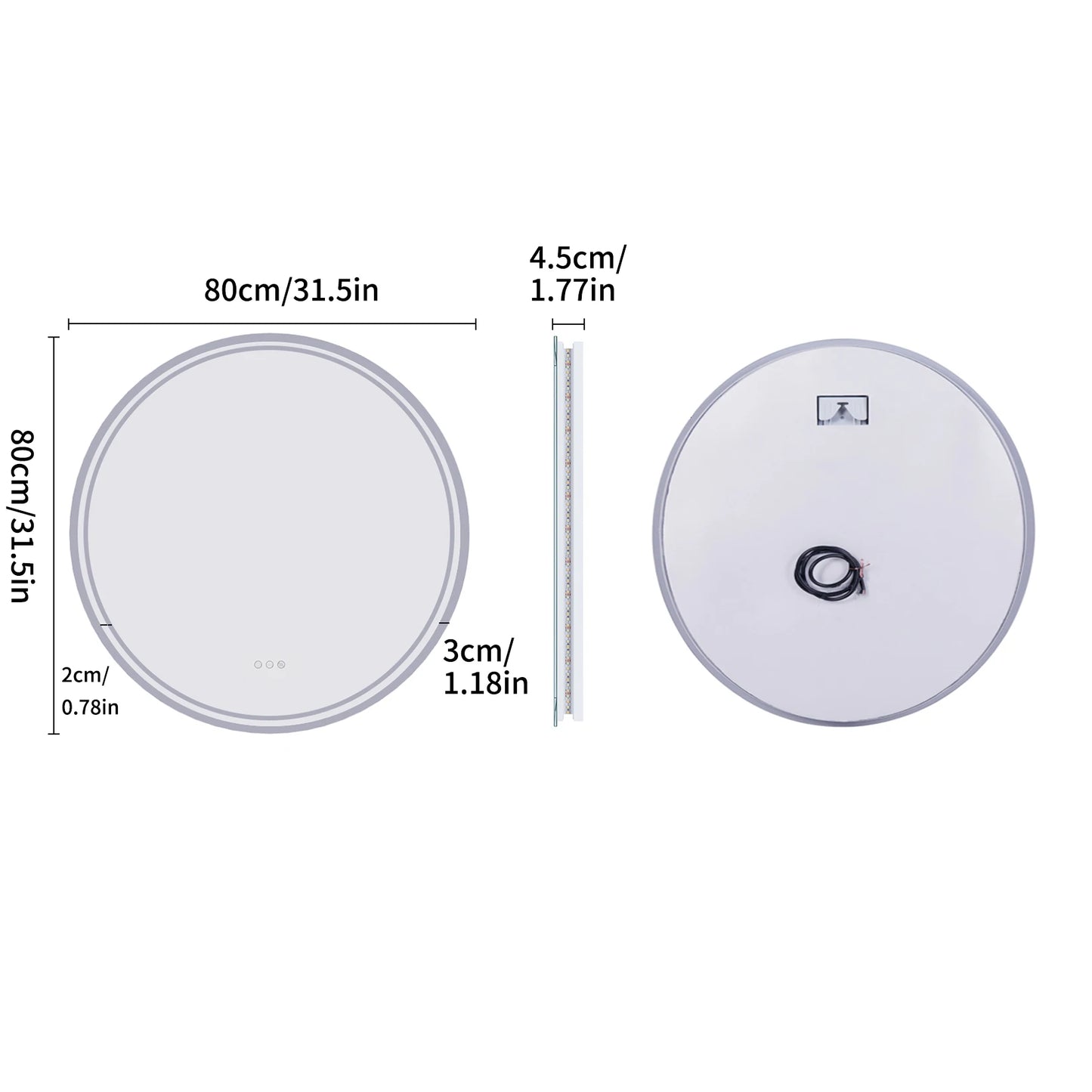 LUVODI Illuminated Round Mirror for Bathroom Touch Screen Dimmable Anti-fog - Homevalley.co.uk