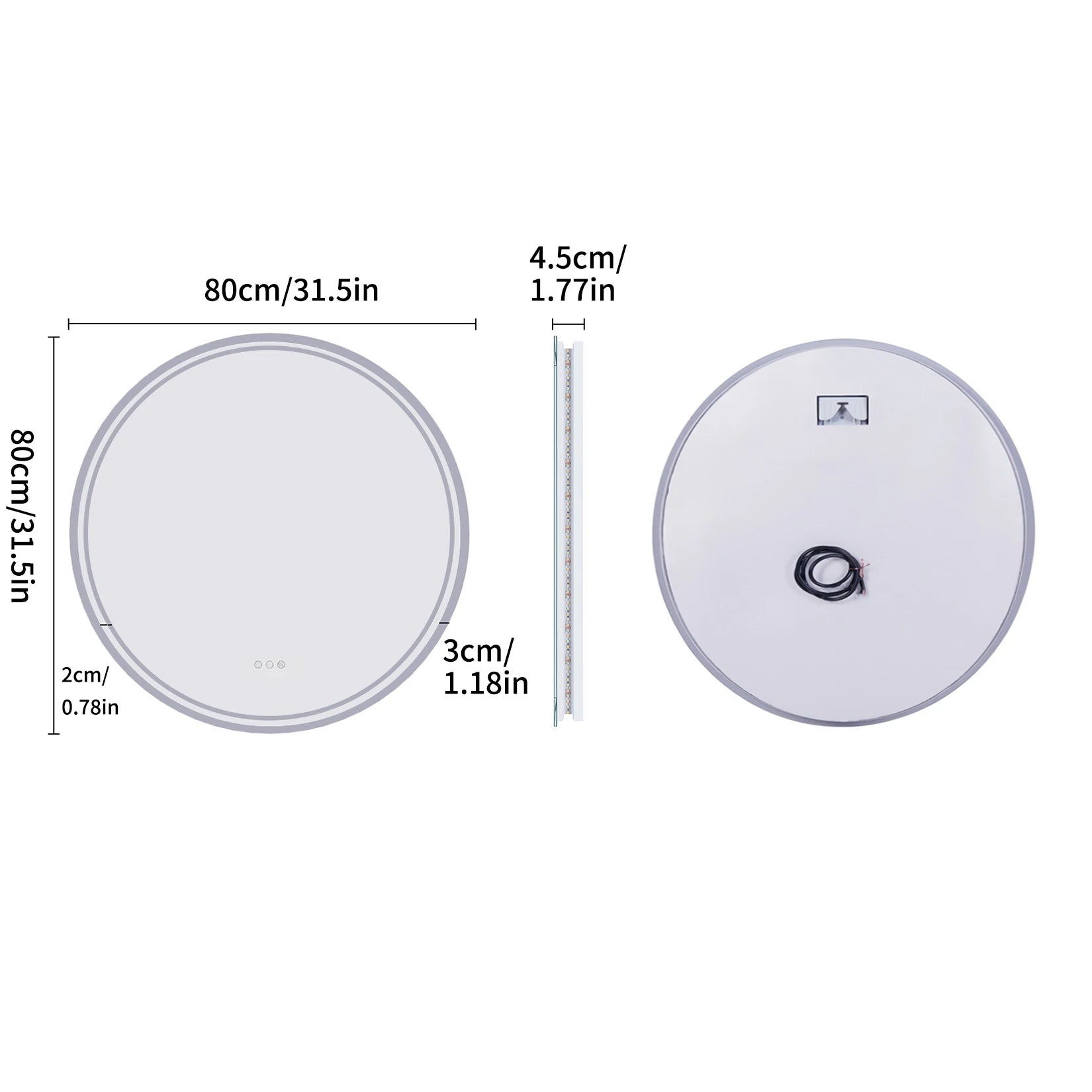 LUVODI Illuminated Round Mirror for Bathroom Touch Screen Dimmable Anti-fog - Homevalley.co.uk