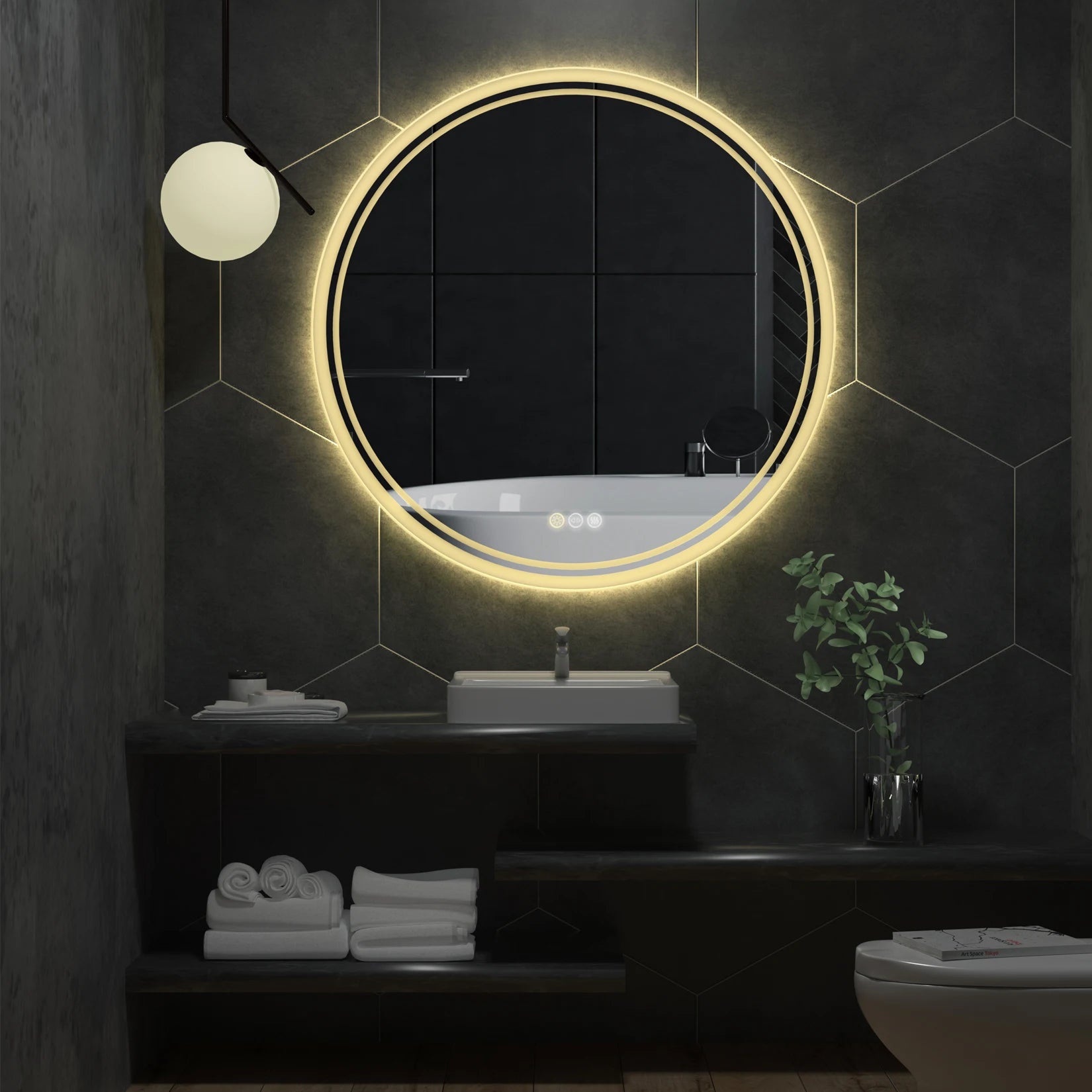 LUVODI Illuminated Round Mirror for Bathroom Touch Screen Dimmable Anti-fog - Homevalley.co.uk