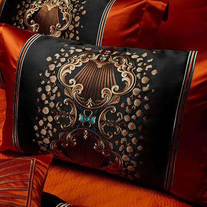 Luxury Black and Orange Satin and Egyptian Cotton Bedding Set - Homevalley.co.uk