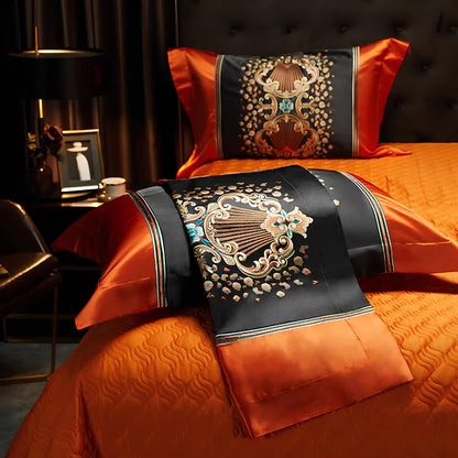Luxury Black and Orange Satin and Egyptian Cotton Bedding Set - Homevalley.co.uk