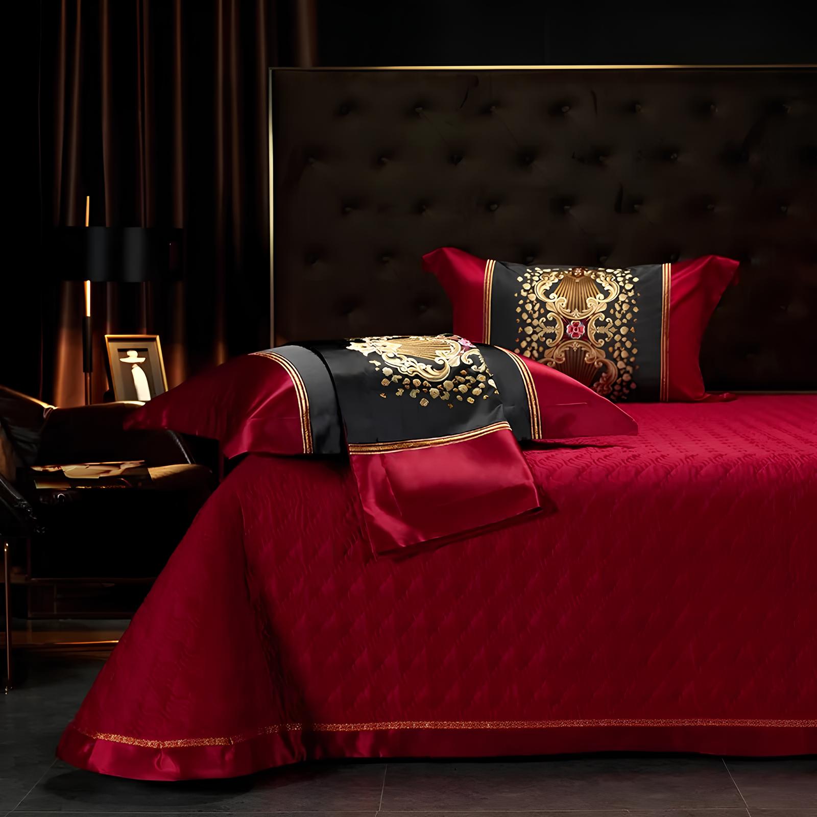 Luxury Black and Red Satin and Egyptian Cotton Bedding Set - Homevalley.co.uk