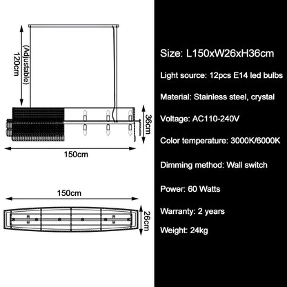 Luxury Crystal Rectangle Chandelier - Homevalley.co.uk
