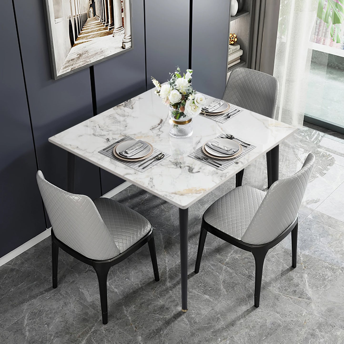 Marble Slate Kitchen Dining Table with Sintered Stone Top - Homevalley.co.uk