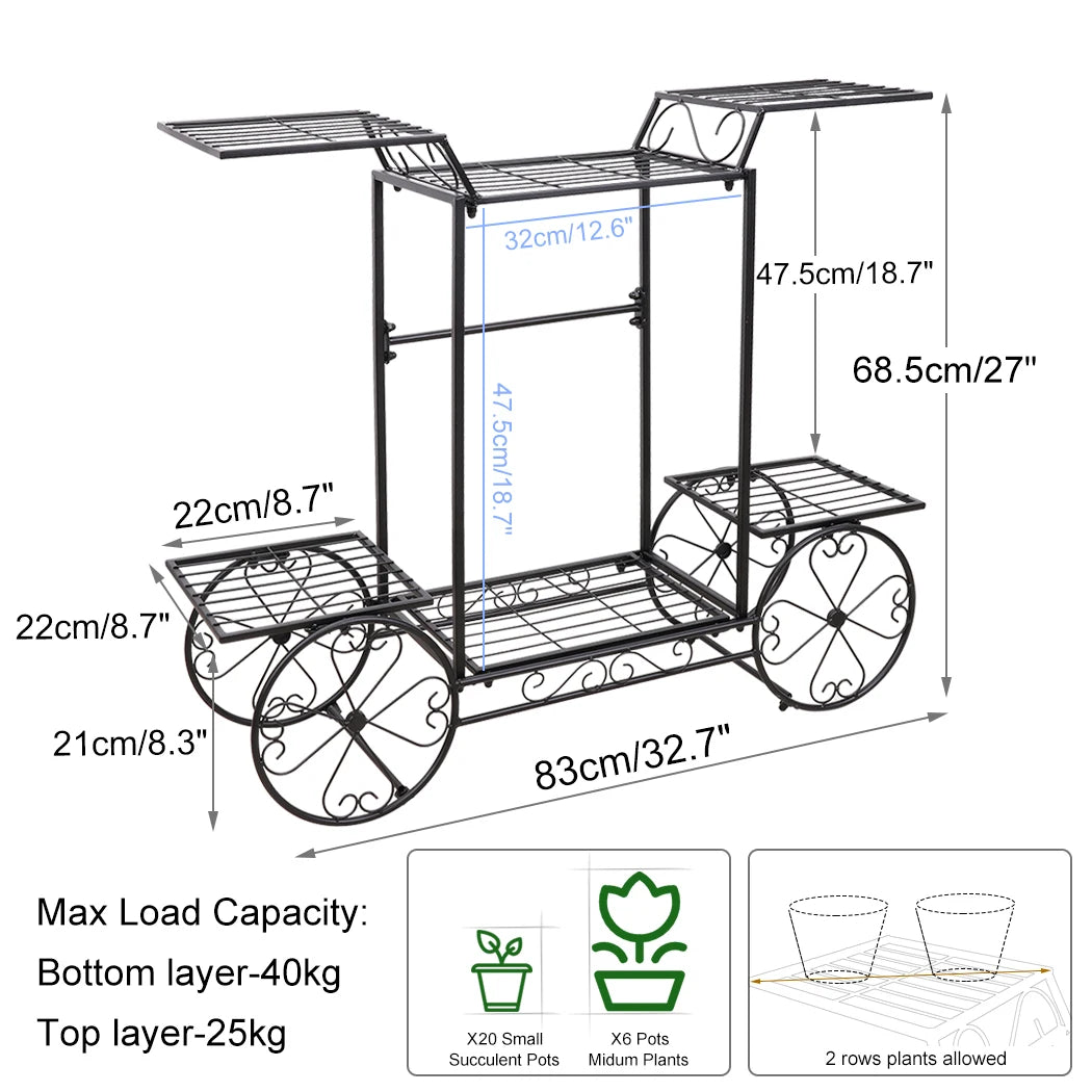 Metal Cart Plant Holder Indoor Garden Shelf - Homevalley.co.uk