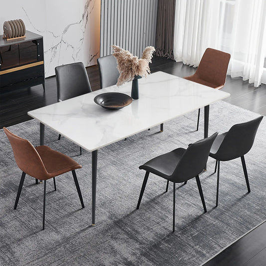 Modern Rectangle Kitchen Dining Table with Sintered Stone Top and Metal Legs - Homevalley.co.uk