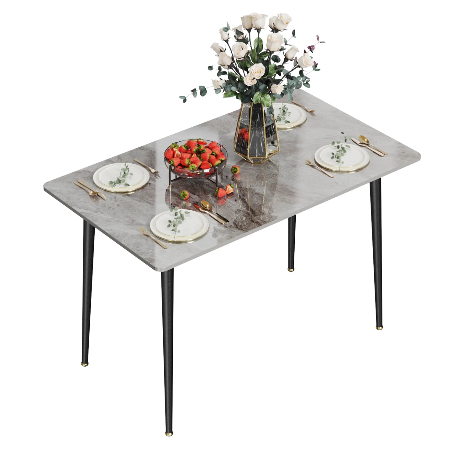 Modern Rectangle Kitchen Dining Table with Sintered Stone Top and Metal Legs - Homevalley.co.uk