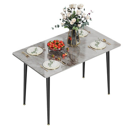 Modern Rectangle Kitchen Dining Table with Sintered Stone Top and Metal Legs - Homevalley.co.uk