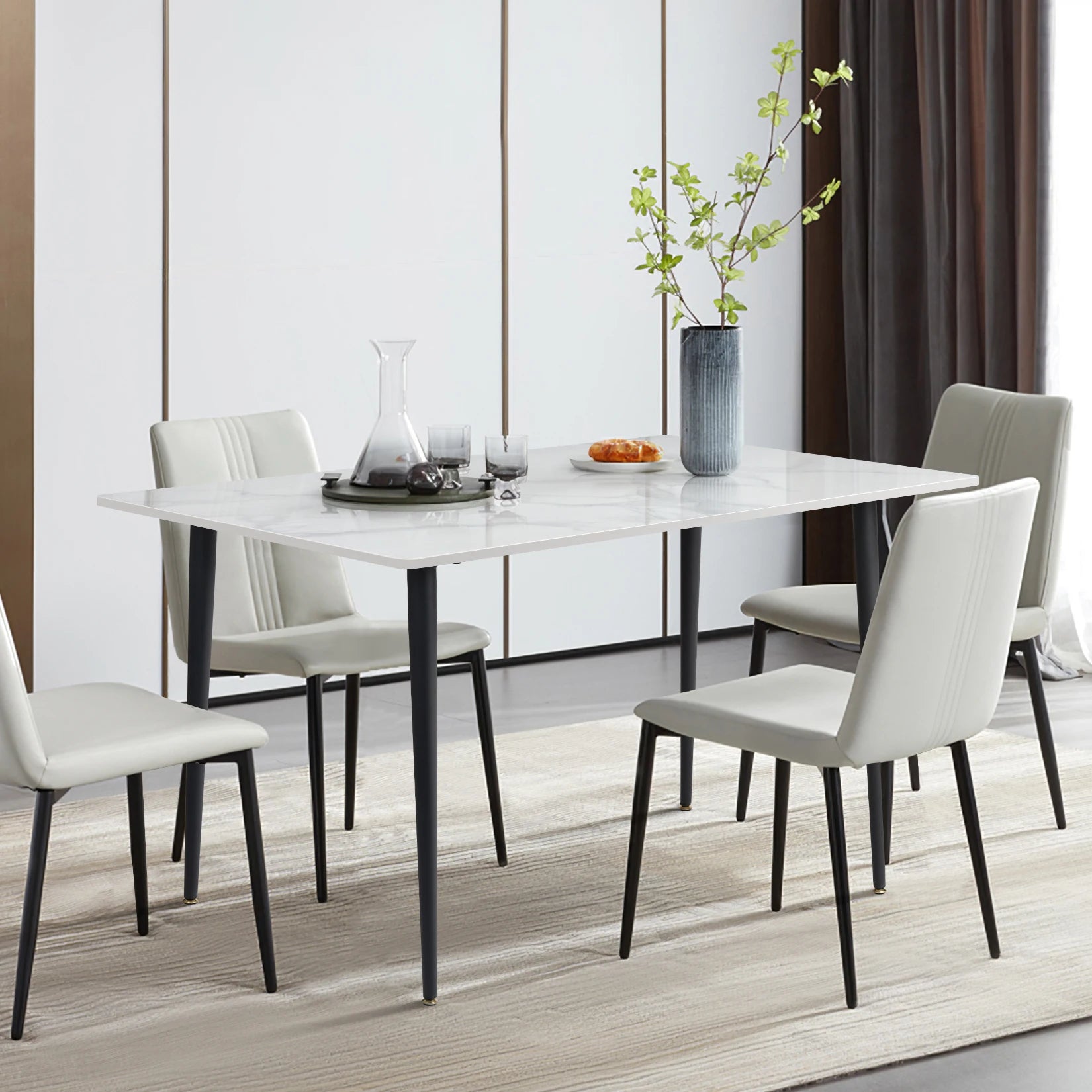Modern Rectangle Kitchen Dining Table with Sintered Stone Top and Metal Legs - Homevalley.co.uk