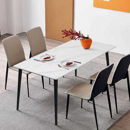 Modern Rectangle Kitchen Dining Table with Sintered Stone Top and Metal Legs - Homevalley.co.uk