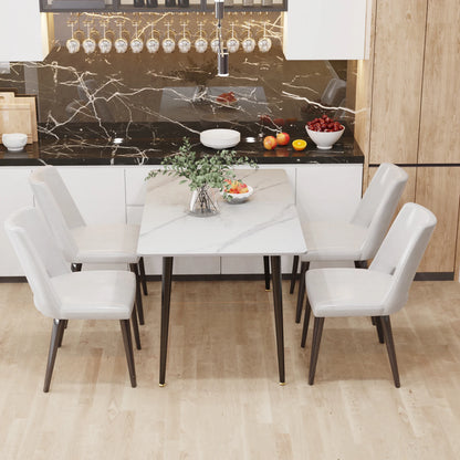 Modern Rectangle Kitchen Dining Table with Sintered Stone Top and Metal Legs - Homevalley.co.uk