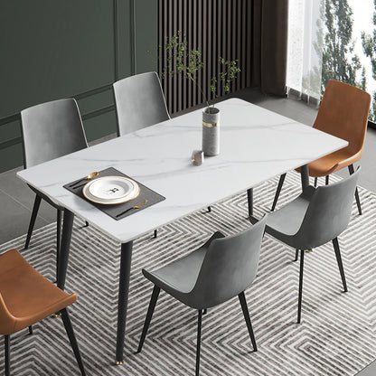 Modern Rectangle Kitchen Dining Table with Sintered Stone Top and Metal Legs - Homevalley.co.uk