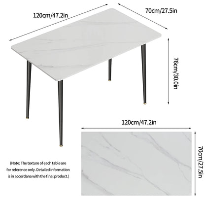 Modern Rectangle Kitchen Dining Table with Sintered Stone Top and Metal Legs - Homevalley.co.uk