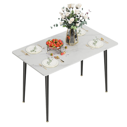Modern Rectangle Kitchen Dining Table with Sintered Stone Top and Metal Legs - Homevalley.co.uk