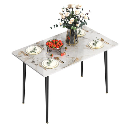 Modern Rectangle Kitchen Dining Table with Sintered Stone Top and Metal Legs - Homevalley.co.uk