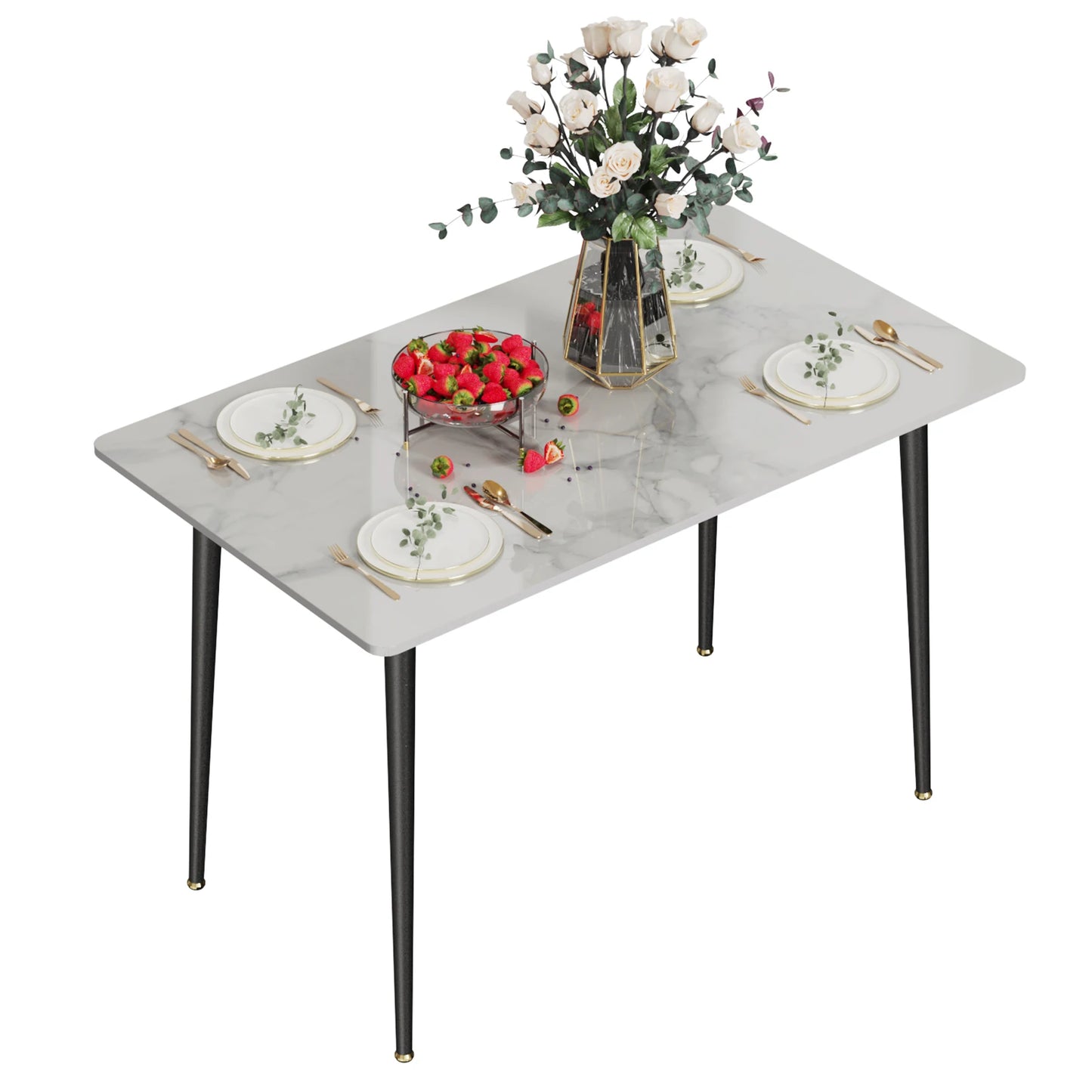 Modern Rectangle Kitchen Dining Table with Sintered Stone Top and Metal Legs - Homevalley.co.uk