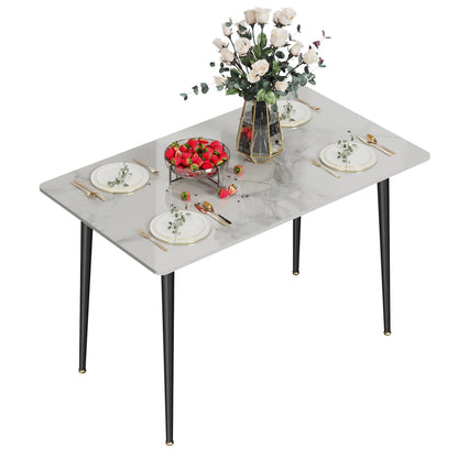 Modern Rectangle Kitchen Dining Table with Sintered Stone Top and Metal Legs - Homevalley.co.uk
