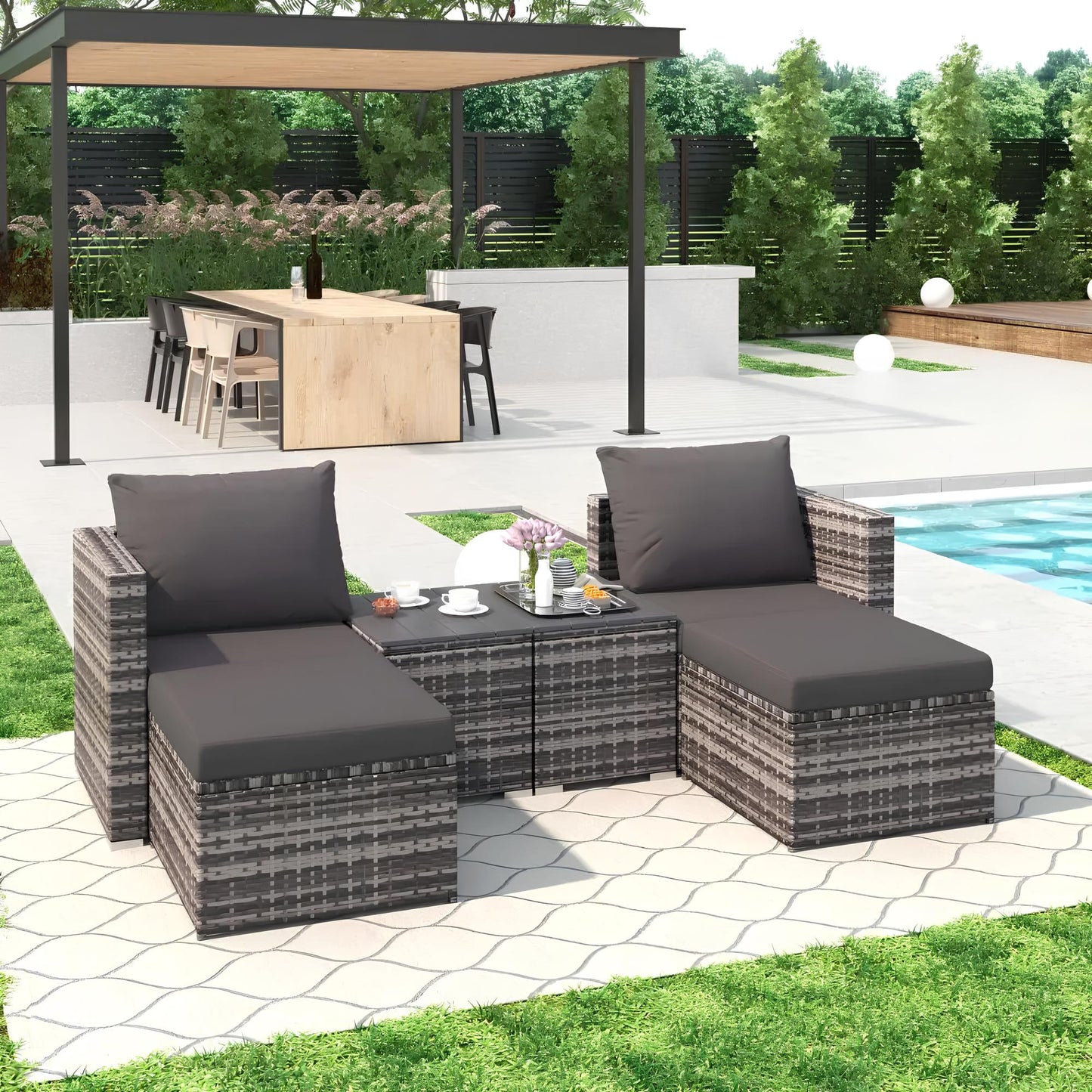 Modular Rattan Garden Patio Furniture Set 4 Seater Sofa Set With Coffee Table - Homevalley.co.uk