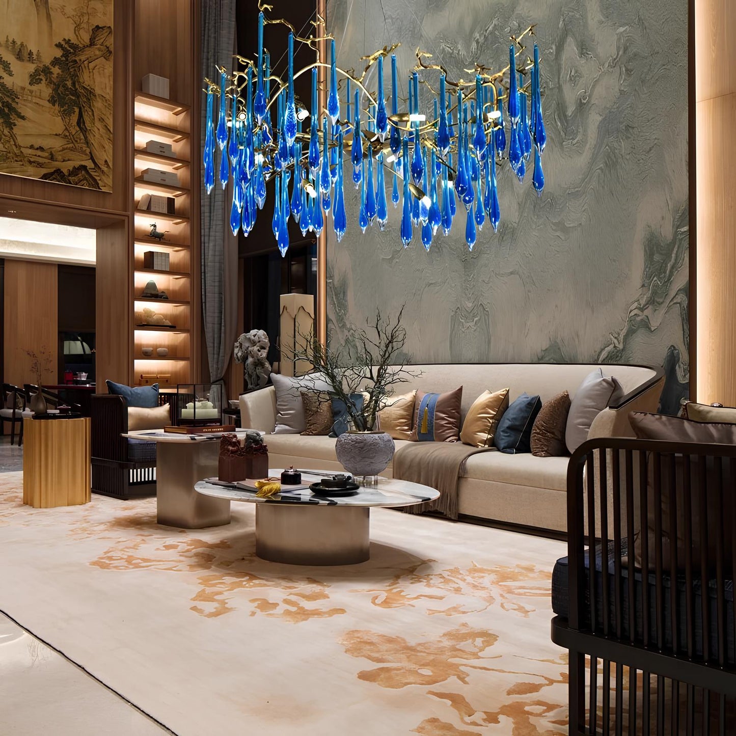 Copper Luxury Blue Crystal Chandelier